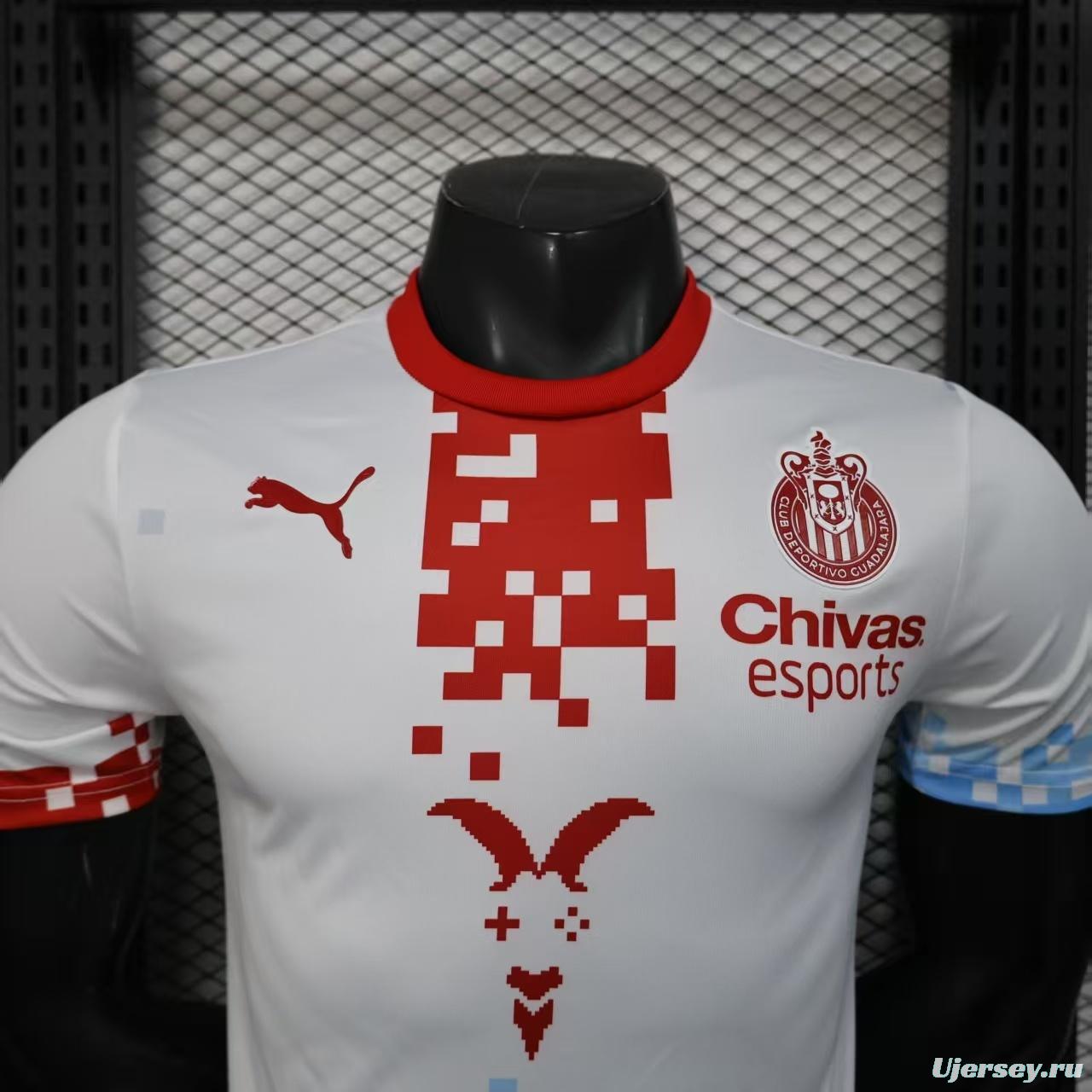 Player Version 25/26 Chivas Guadalajara Esports Third White with Pixel Art Pattern Jersey