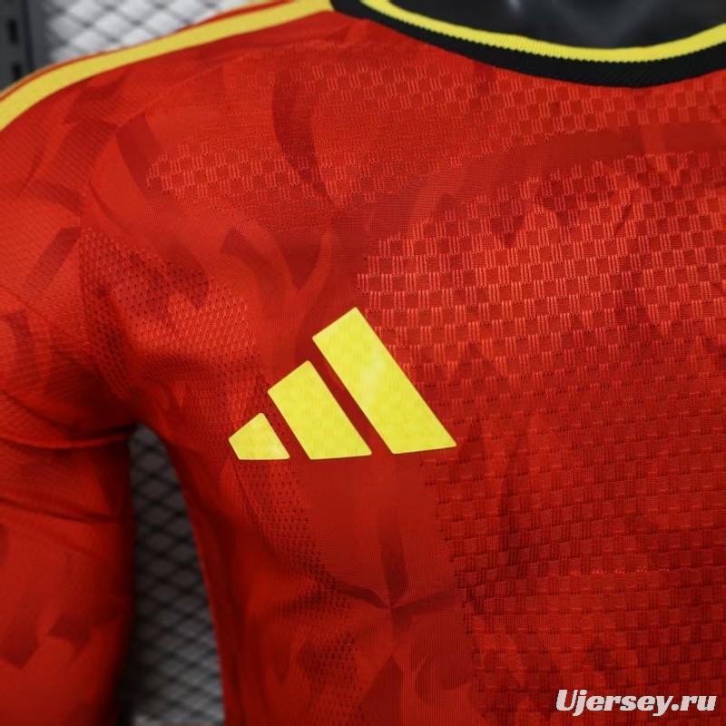 Player Version 2026 Belgium Home Red Long Sleeve Jersey