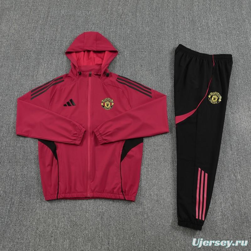 25/26 Manchester United Red Full zipper Jacket Tracksuit+ long pants
