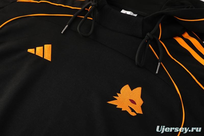 26/27 Roma Black Full Zipper Hooded Jacket Tracksuit + Long Pants