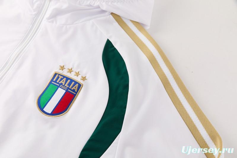 2026 Italy White Hoodie Full Zipper Windbreaker + Long Pants