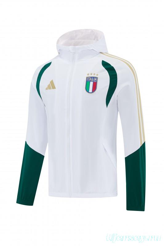 2026 Italy White Hoodie Full Zipper Windbreaker + Long Pants