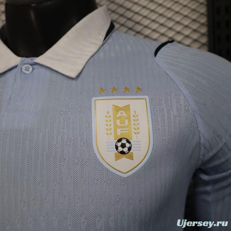 2026 Player Version Uruguay Light Blue with White Collar Long Sleeve Jersey