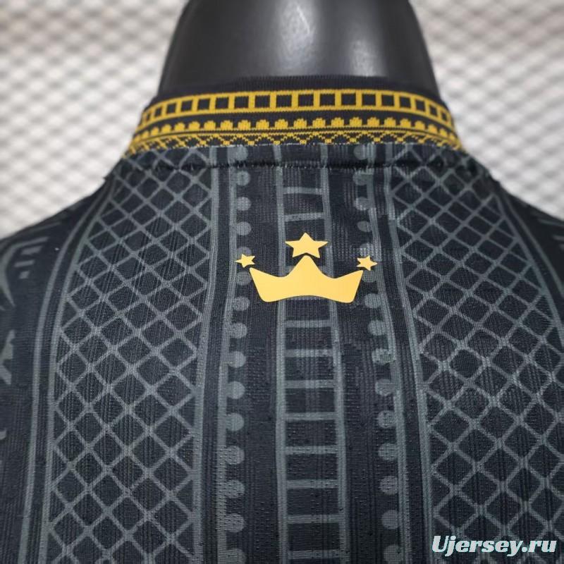 2026 Player Version Brazil Black with Gold Geometric Tribal Pattern Jersey