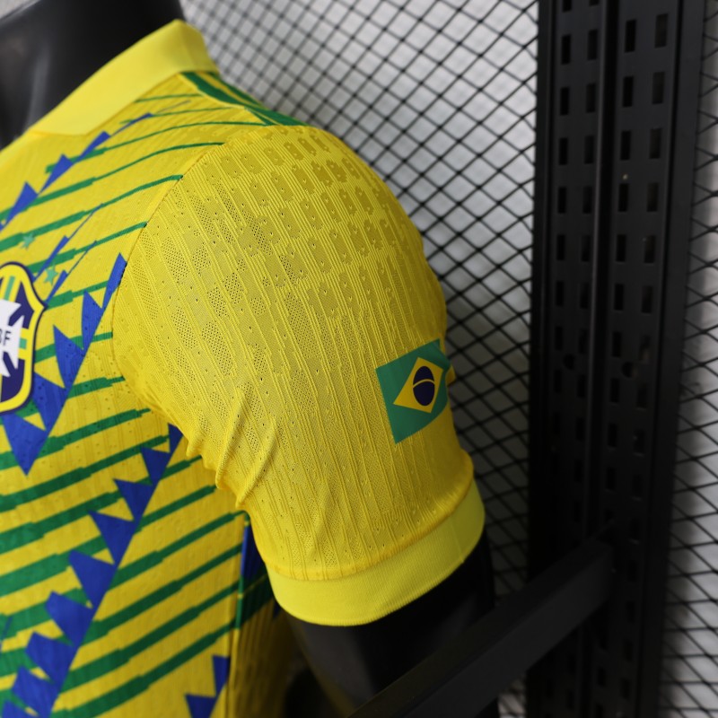 2026 Player Version Brazil Yellow with Green and Blue Geometric Patterns Jersey
