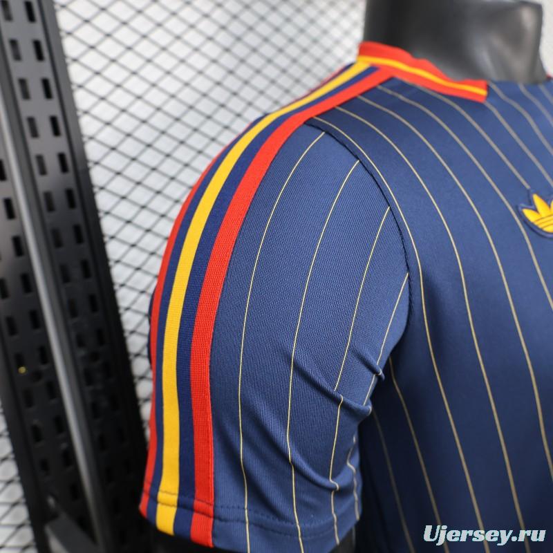 2026 Player Version Spain Navy Blue with Thin Yellow Pinstripes Jersey