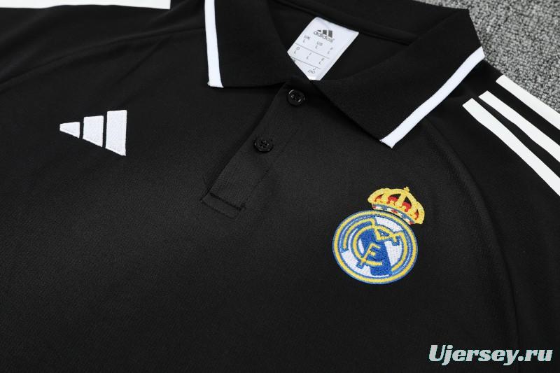 26/27 Real Madrid Black Polo Training Shirt + Long Pants Tracksuit