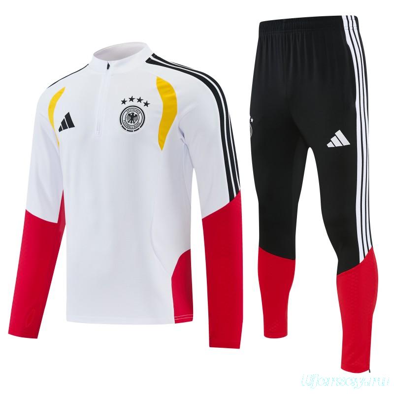 26/27 Germany White Half Zipper Jacket Tracksuit  + Long Pants