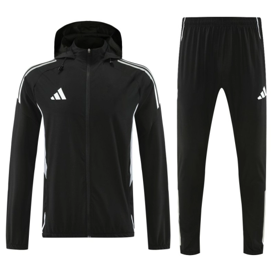 26/27 Adidas Black With White logo Full Zipper Hooded Jacket Tracksuit + Long Pants