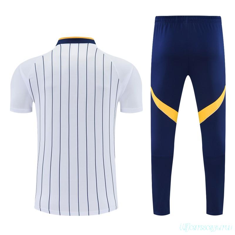 26/27 Boca White Stripes Polo Training Shirt + Long Pants Tracksuit