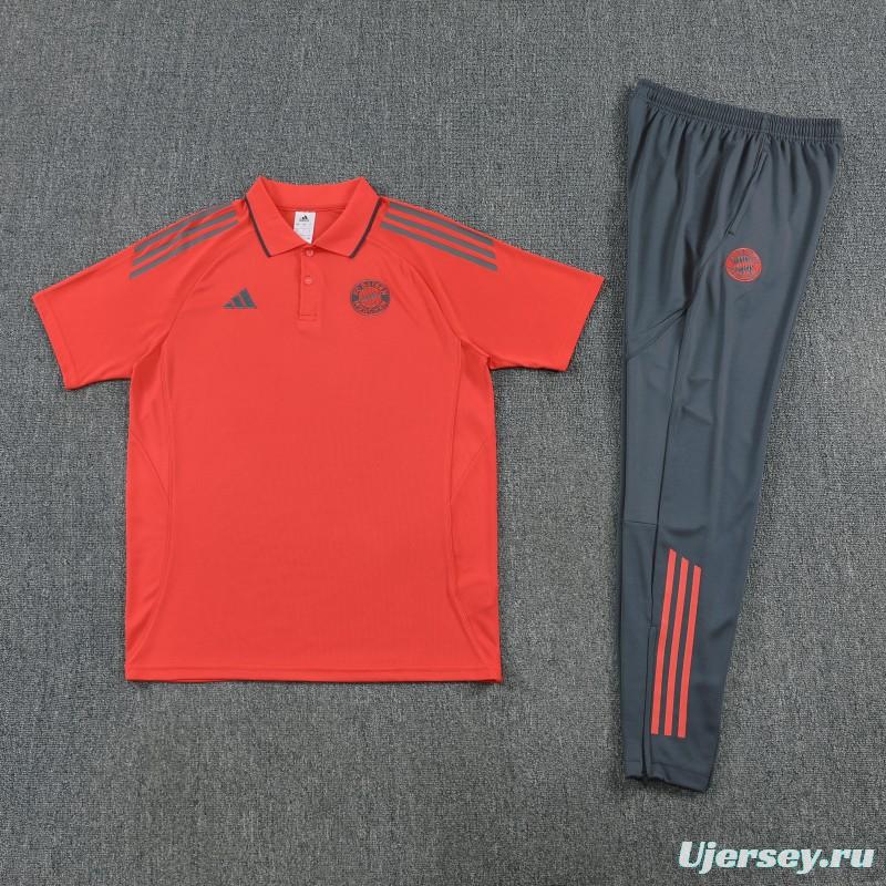 26/27  Bayern Munich Red Polo Training Shirt +Grey  Long Pants Tracksuit