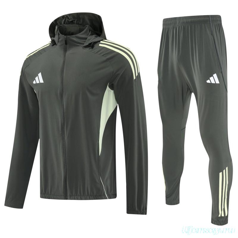 26/27 Adidas Dark Olive Green Full Zipper Hooded Jacket Tracksuit + Long Pants