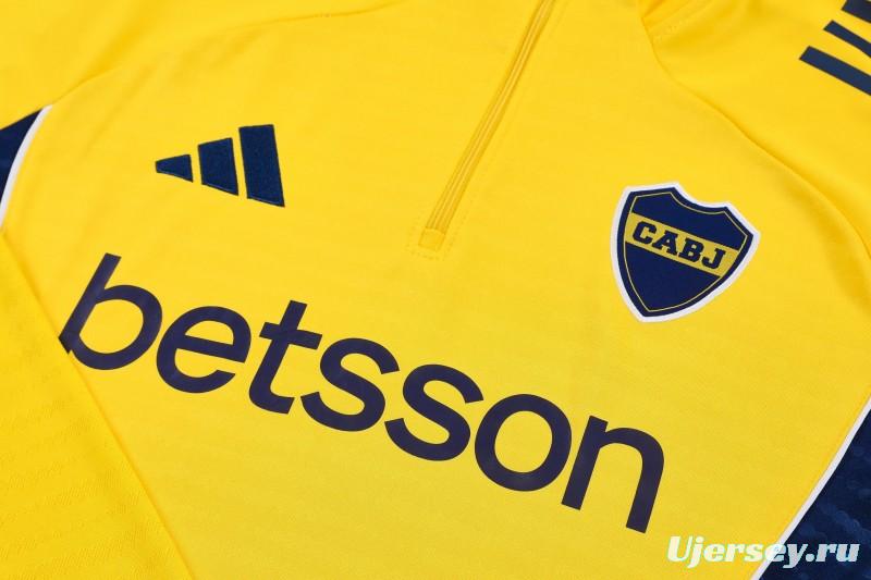 26/27 Boca Juniors Yellow & Navy Blue  Half Zipper Jacket Tracksuit + Navy Blue Long Pants