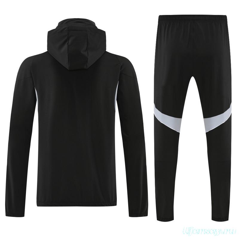26/27 Adidas Black With White logo Full Zipper Hooded Jacket Tracksuit + Long Pants