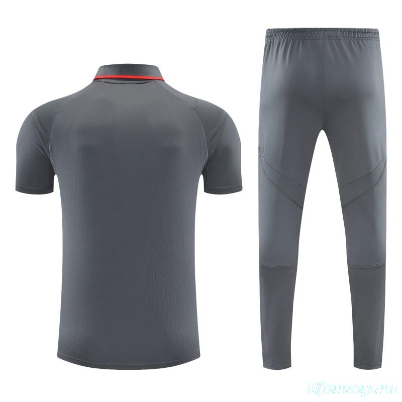 26/27 Bayern Munich  Grey  Polo Training Shirt + Long Pants Tracksuit