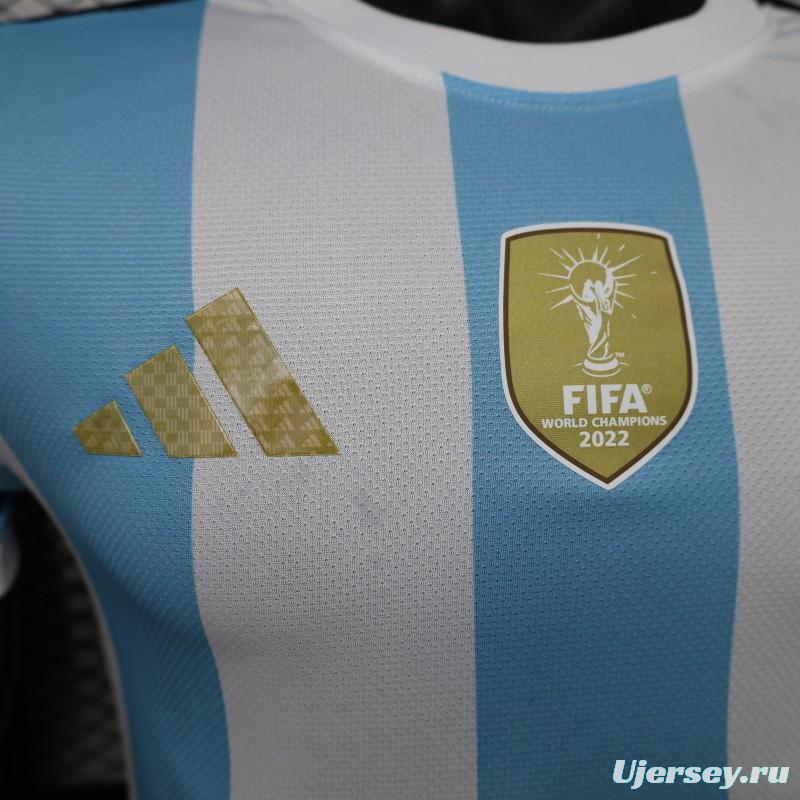 Player Version 2027 Argentina Home White & Light Blue Stripes with FIFA World Cup Champion Badge Jersey