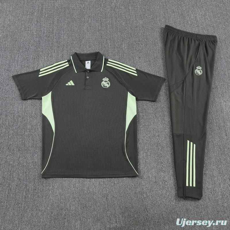 26/27 Real Madrid Black  Polo Training Shirt + Long Pants Tracksuit