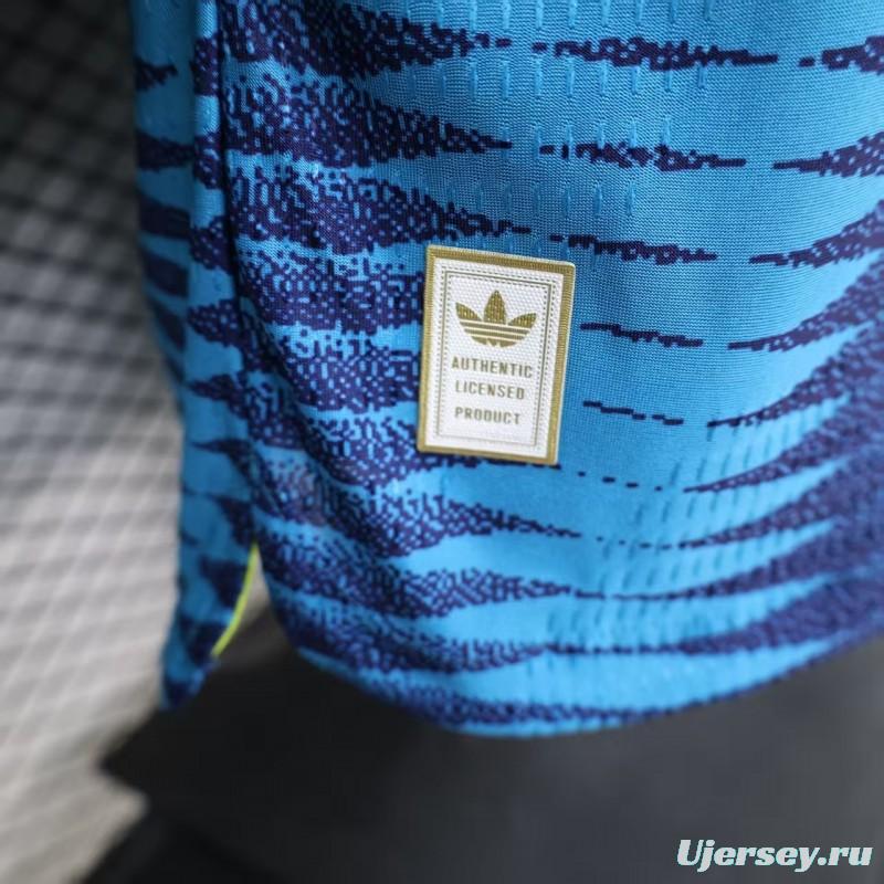 Player Version 2027 Colombia Away Blue with Wave Jacquard Pattern Long Sleeve Jersey