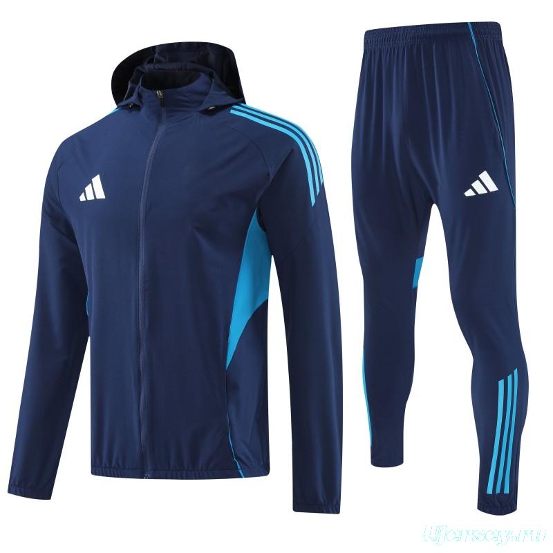 26/27 Adidas Navy Blue With White logo Full Zipper Hooded Jacket Tracksuit + Long Pants