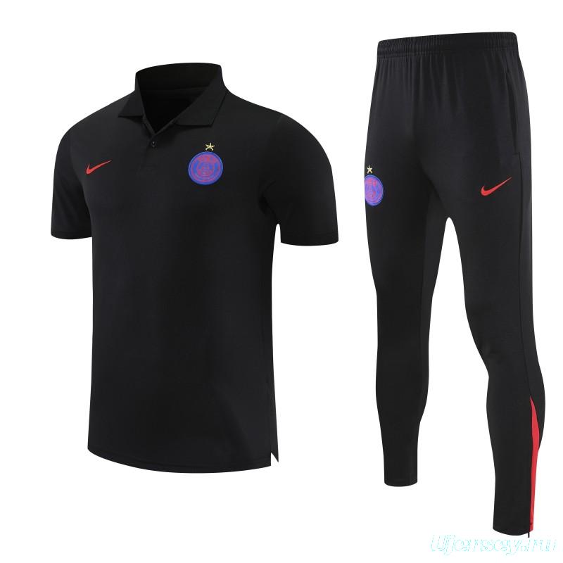 26/27  Paris Black Polo Training Shirt + Long Pants Tracksuit
