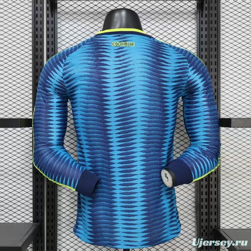 Player Version 2027 Colombia Away Blue with Wave Jacquard Pattern Long Sleeve Jersey