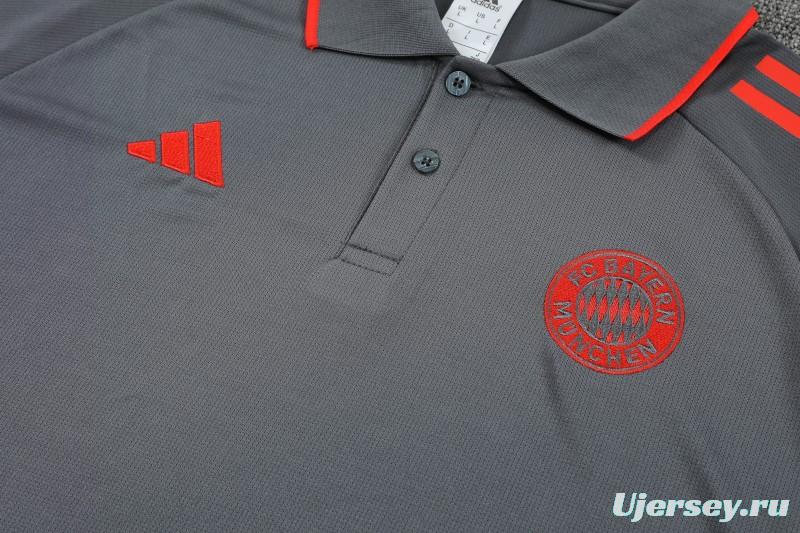 26/27 Bayern Munich  Grey  Polo Training Shirt + Long Pants Tracksuit