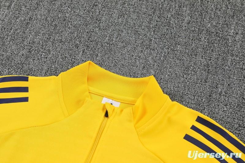 26/27 Boca Juniors Yellow & Navy Blue  Half Zipper Jacket Tracksuit + Navy Blue Long Pants