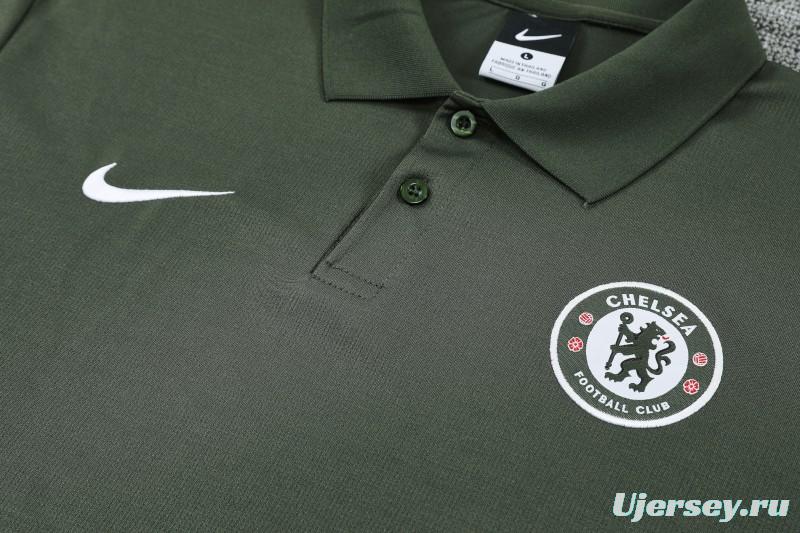 26/27 Chelsea  Dark Green Polo Training Shirt + Long Pants Tracksuit