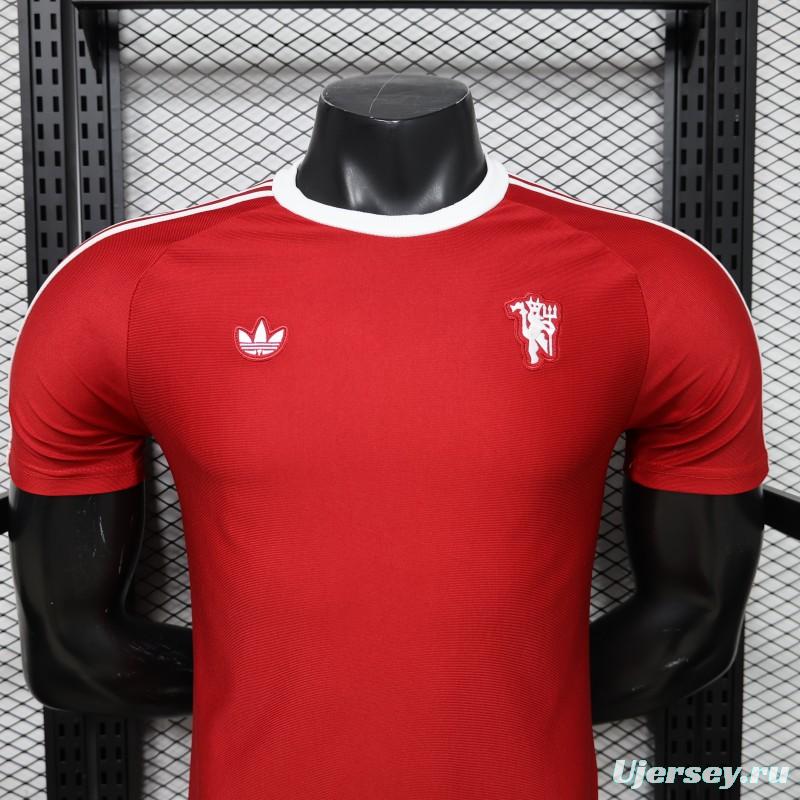 Player Version 26/27 Manchester United Red with White Three-Stripe Shoulders Jersey
