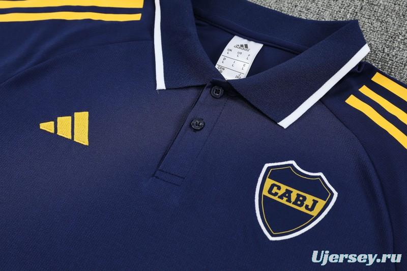 26/27  Boca Juniors Navy Blue Polo Training Shirt + Long Pants Tracksuit