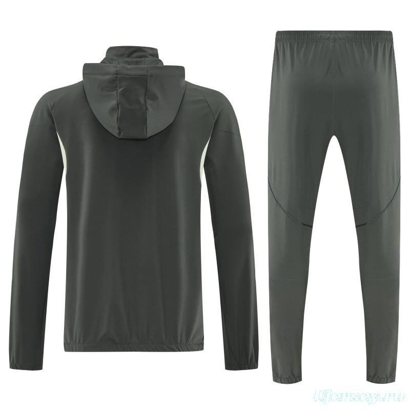 26/27 Adidas Dark Olive Green Full Zipper Hooded Jacket Tracksuit + Long Pants