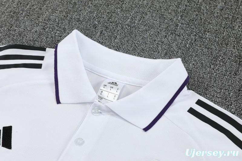 26/27  Manchester United White Polo Training Shirt + Long Pants Tracksuit