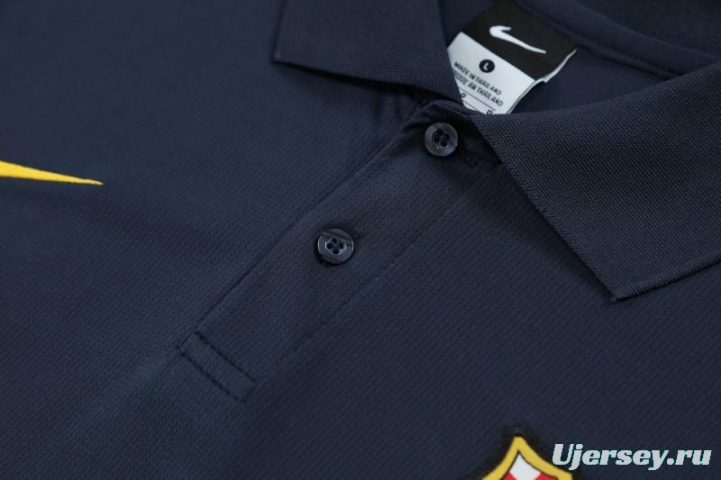 26/27  Barcelona Navy Blue Polo Training Shirt + Long Pants Tracksuit