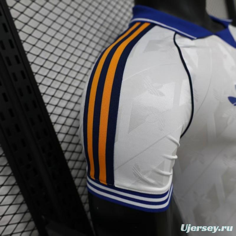 Player Version 26/27 Real Madrid Home White with Blue Collar & Jacquard Pattern Jersey