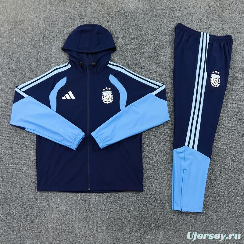 26/27 Argentina  Navy Blue Full Zipper Hooded Jacket Tracksuit + Long Pants