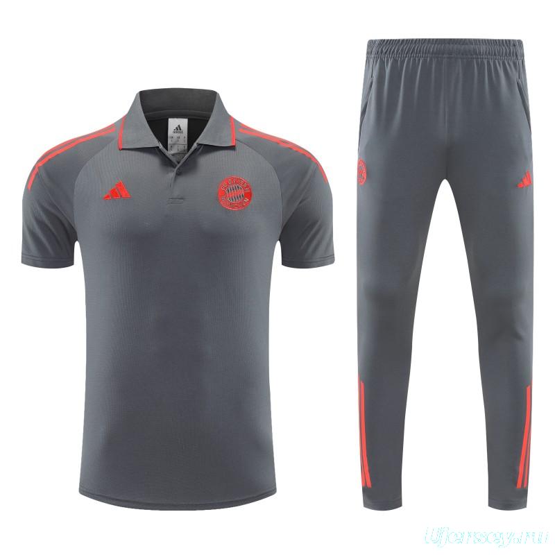 26/27 Bayern Munich  Grey  Polo Training Shirt + Long Pants Tracksuit