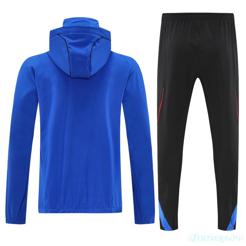 26/27 Adidas Blue Full Zipper Hooded Jacket Tracksuit + Black Long Pants