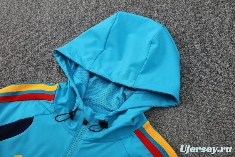 26/27  Spain Light Blue & Navy Blue Full Zipper Hooded Jacket Tracksuit + Long Pants