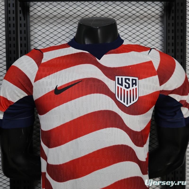Player Version 2026 USA Home Red & White Stripe  Jersey