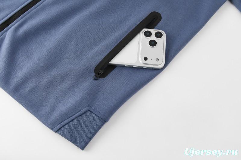 26/27  Paris Saint-Germain Steel Blue Full Zipper Hooded Jacket Tracksuit + Long Pants