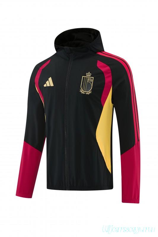 26/27 Belgium  Black Full Zipper Hooded Jacket Tracksuit + Long Pants