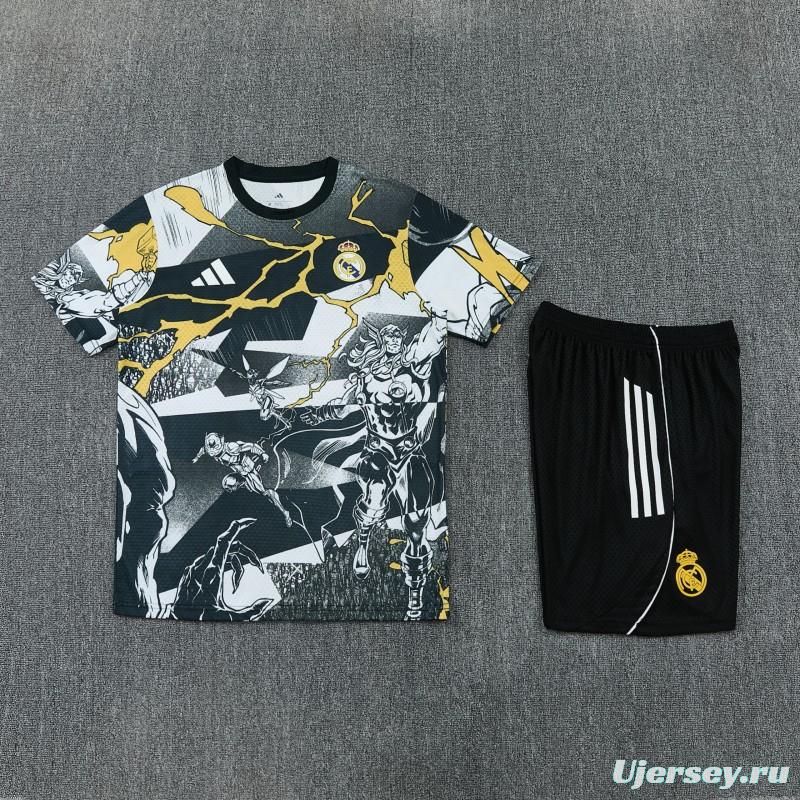 26/27  Real Madrid Black x Marvel  Short Sleeve+Soccer Shorts