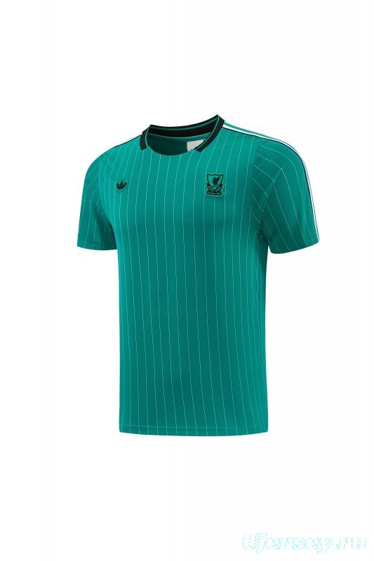26/27 Liverpool   Green Pinstripe  Short Sleeve+Soccer Shorts