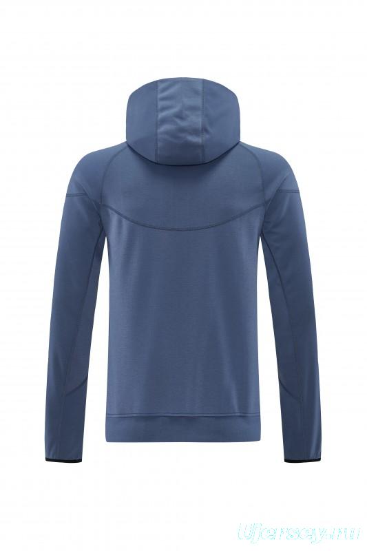 26/27  Paris Saint-Germain Steel Blue Full Zipper Hooded Jacket Tracksuit + Long Pants