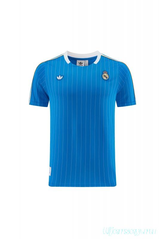 26/27 Real Madrid  Blue Pinstripe  Short Sleeve+Soccer Shorts