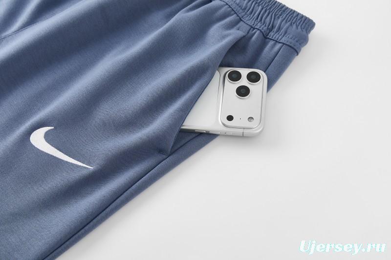 26/27  Paris Saint-Germain Steel Blue Full Zipper Hooded Jacket Tracksuit + Long Pants