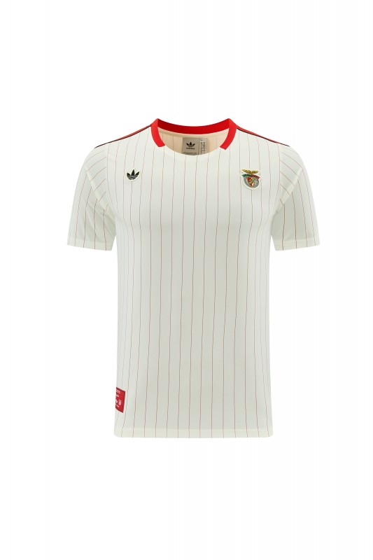26/27 Benfica × Adidas Originals Off-White Pinstripe Short Sleeve+Soccer Shorts