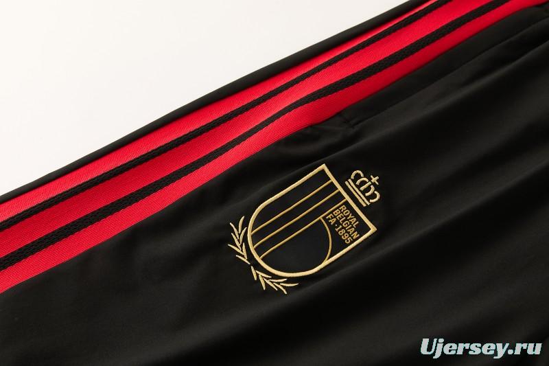 26/27 Belgium  Black Full Zipper Hooded Jacket Tracksuit + Long Pants