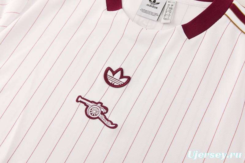 26/27 Arsenal  White Pinstripe Short Sleeve+Soccer Shorts