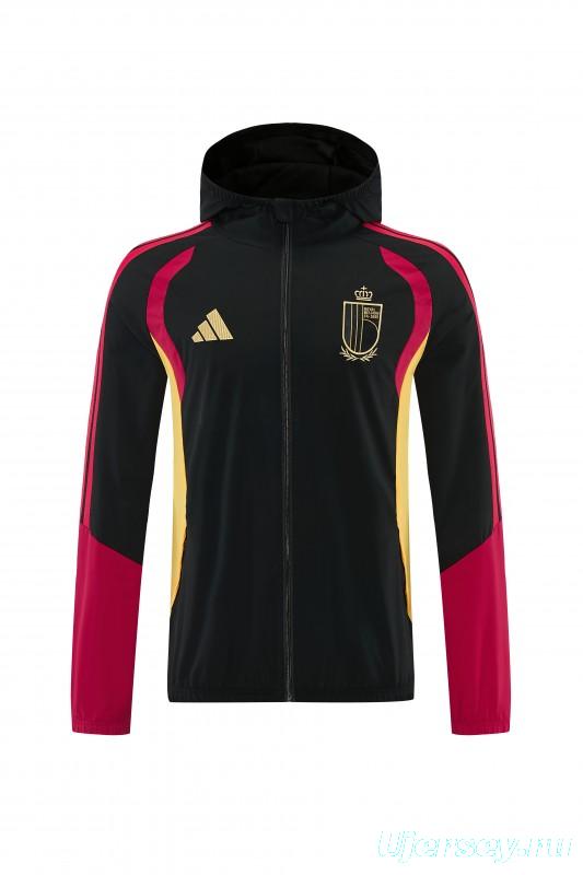 26/27 Belgium  Black Full Zipper Hooded Jacket Tracksuit + Long Pants